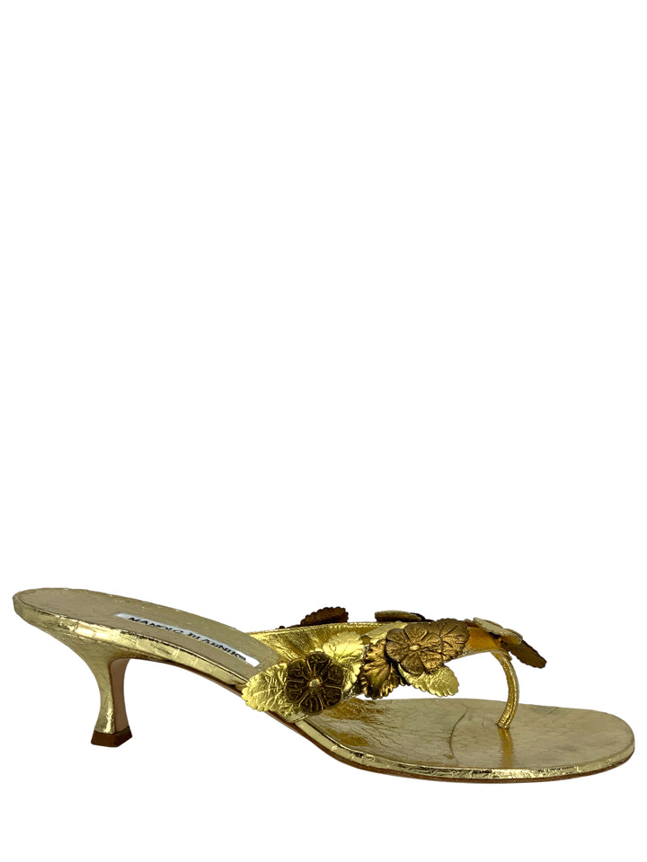 MANOLO BLAHNIK サイズ38ゼブラ柄 ビーズ装飾 ミュール Manolo Blahnik Black Floral Embroidered Mule Heels (US 8