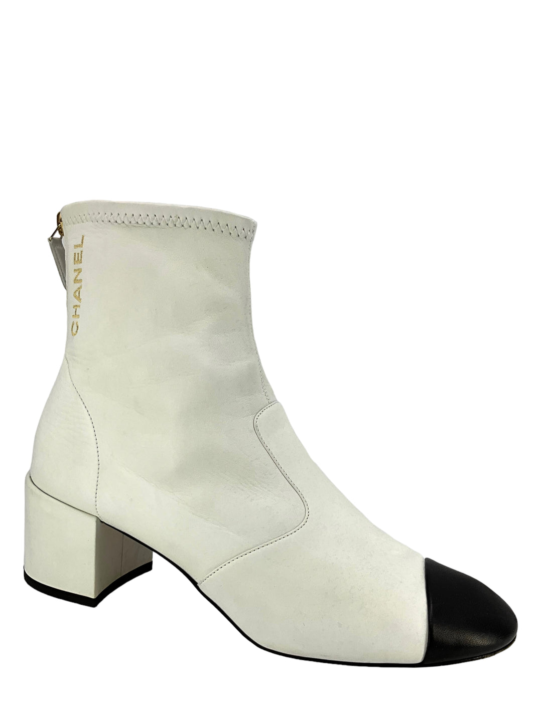 CHANEL Leather Cap Toe Logo Ankle Boots Size 11 - Consigned