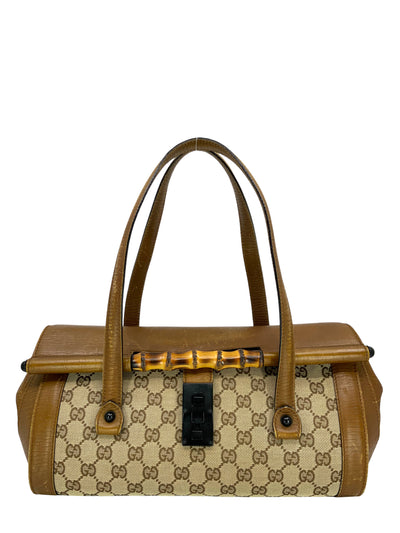 Gucci Monogram GG Canvas Leather Bamboo Bullet Bag-Consigned Designs