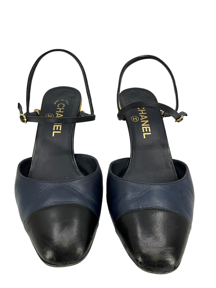 CHANEL 17P Lambskin Cap Toe Slingbacks Size 8.5 - Consigned Designs
