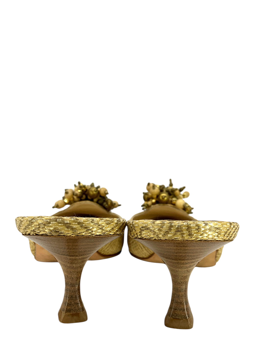 Manolo Blahnik Embellished Straw Mules Size 8 - Consigned Designs