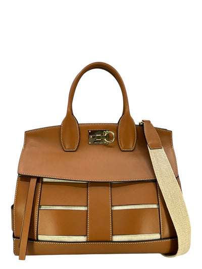 SALVATORE FERRAGAMO Caged Leather Large Studio Bag-Consigned Designs
