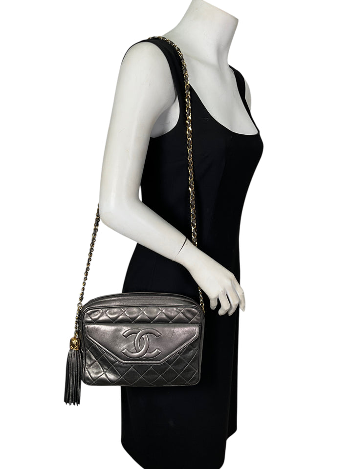 Chanel Vintage Front Pocket Quilted Lambskin Medium Camera Bag