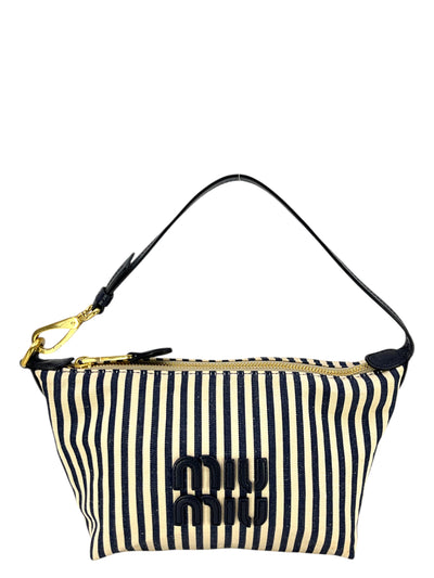 MIU MIU Jacquard Striped Canvas Pouch with Logo-Consigned Designs