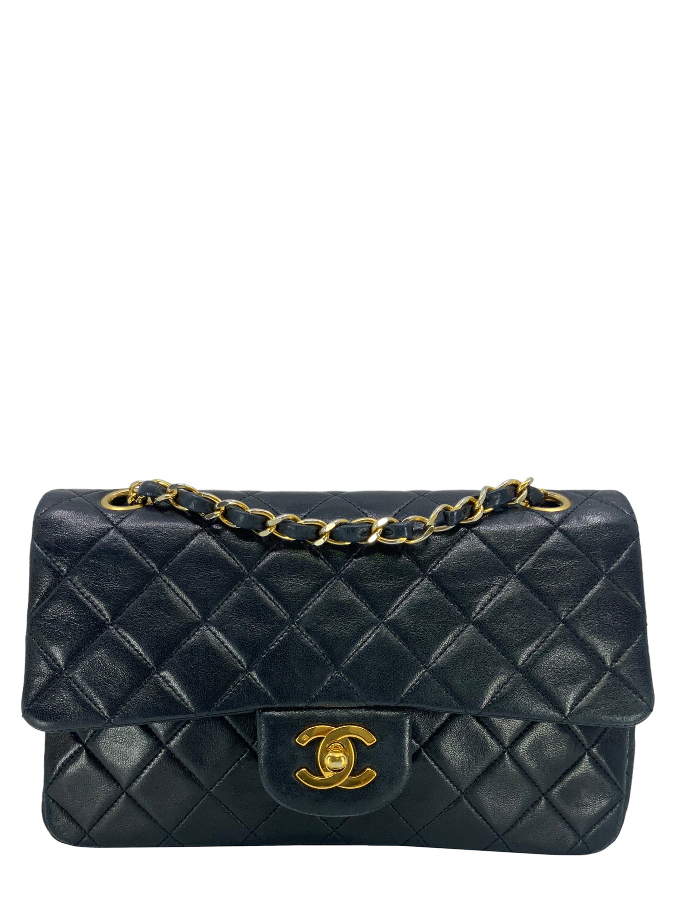 CHANEL Vintage Classic Double Flap Bag in Black Lambskin