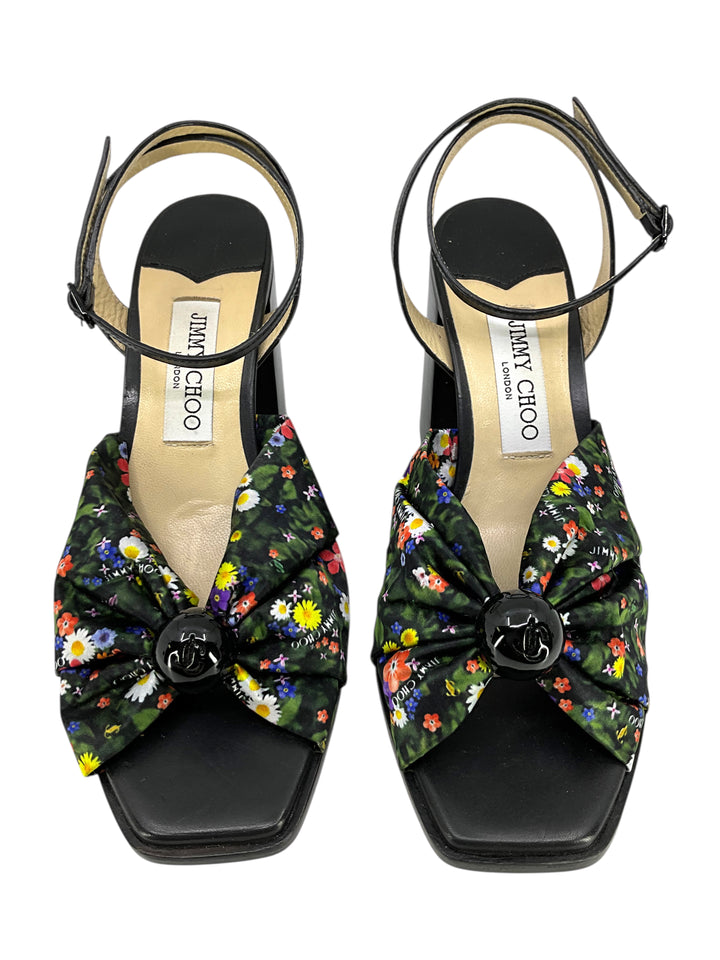 JIMMY CHOO Jasie 85mm Floral Print Block Heel Sandals Size 9.5