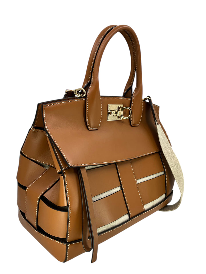 SALVATORE FERRAGAMO Caged Leather Large Studio Bag - Consigned Designs