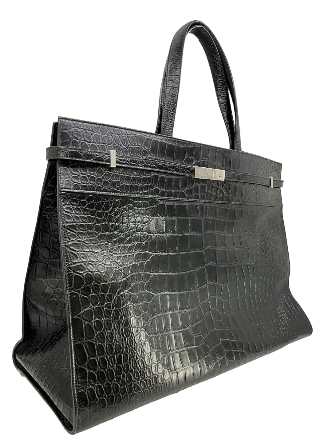 SAINT LAURENT Manhattan Croc-Effect Large Travel Bag Satchel