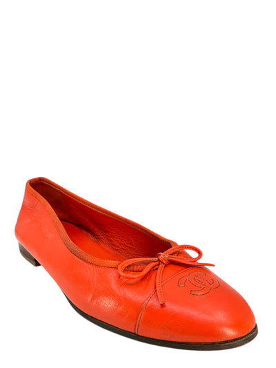Chanel CC Cap Toe Lambskin Leather Ballet Flats Size 8.5-Consigned Designs