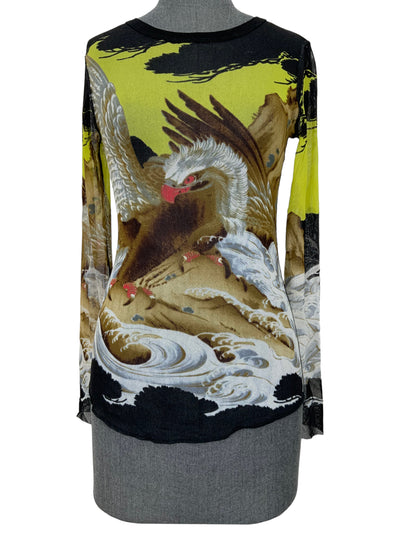 Jean Paul Gaultier Soleil Eagle Print Mesh Top Size M-Consigned Designs