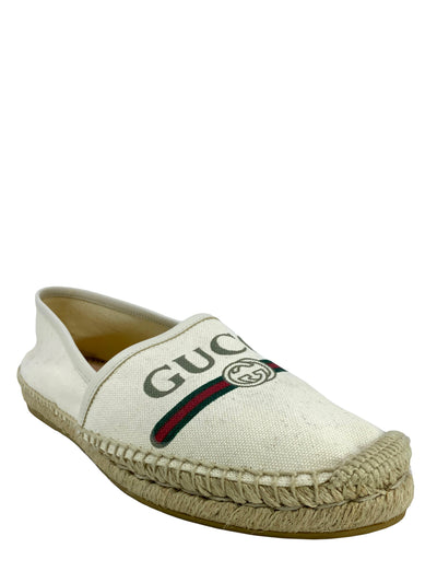 GUCCI Printed Logo Canvas Espadrille Flats Size 10-Consigned Designs