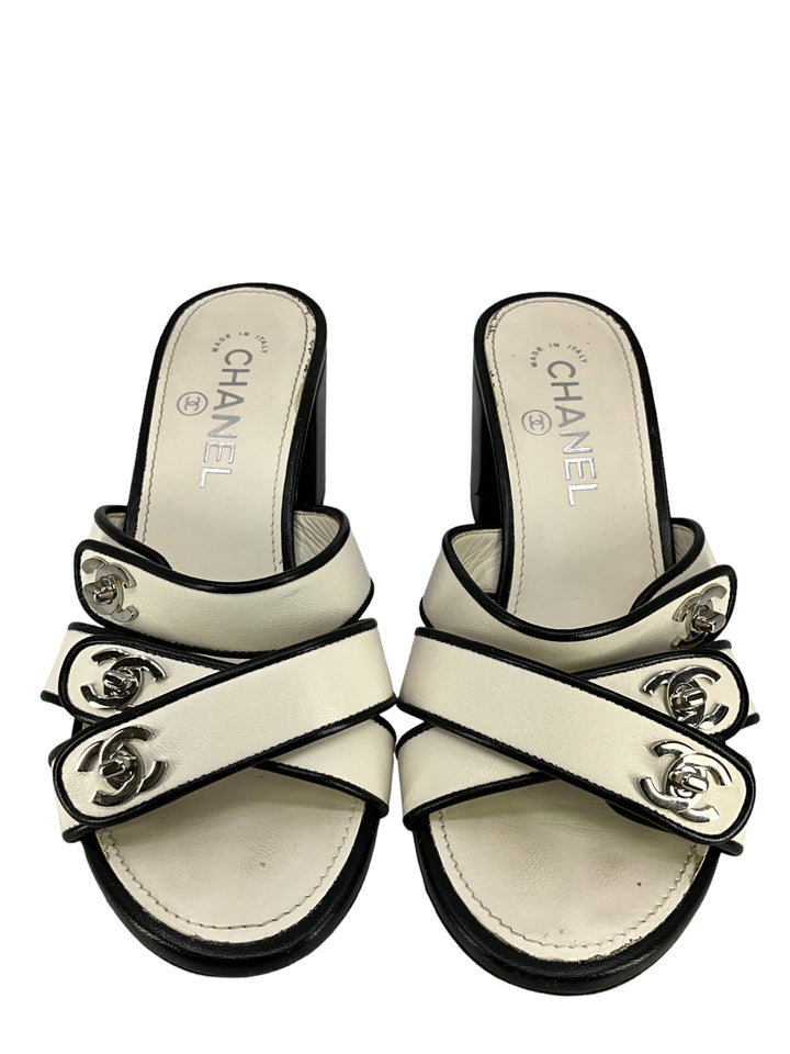 CHANEL CC Turnlock Leather Sandals Size 7 - Consigned Designs