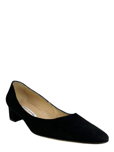 Manolo Blahnik Listony Block-Heel Suede Pumps 10-Consigned Designs