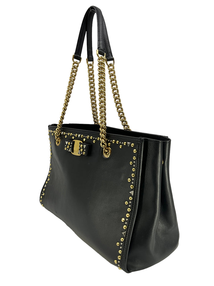【送料&関税込】Ferragamo Bow Tote Salvatore Ferragamo Studded Leather Melike Vara Bow Bag