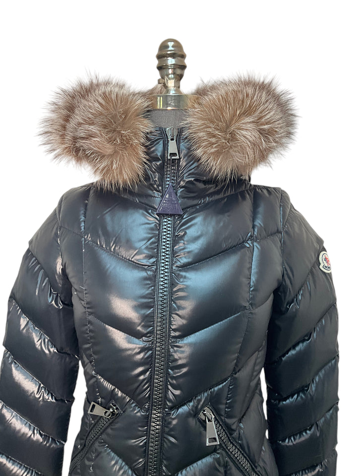 MONCLER Quilted Down Puffy Coat with Fur Trim XS NWT - Consigned