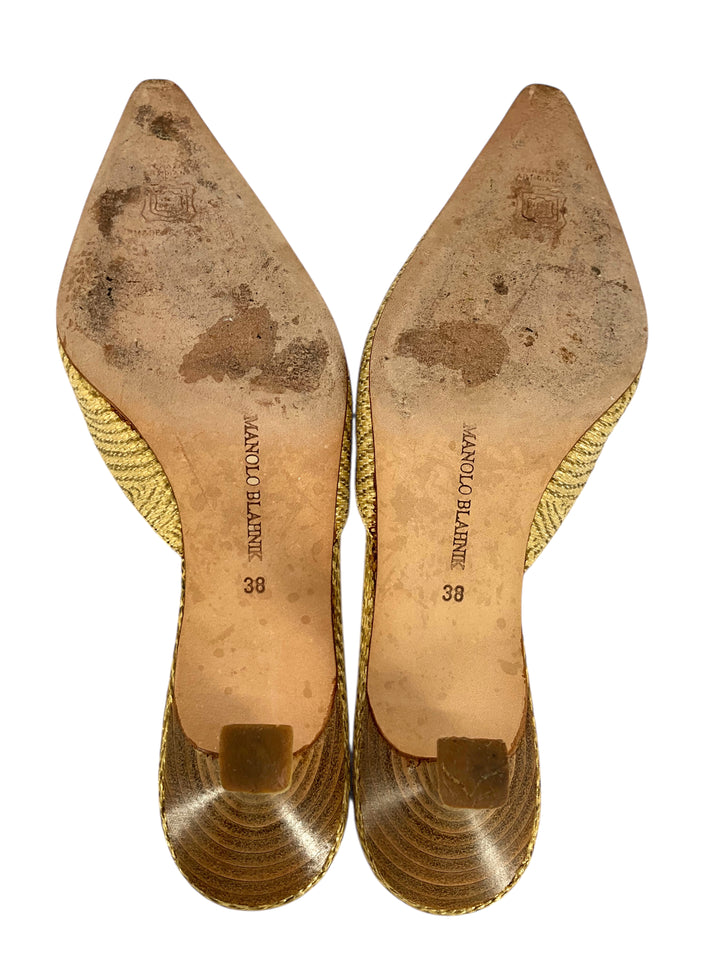 Manolo Blahnik Embellished Straw Mules Size 8 - Consigned Designs