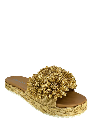 PRADA Natural Raffia Floral Puff Espadrille Slide Sandals Size 8-Consigned Designs