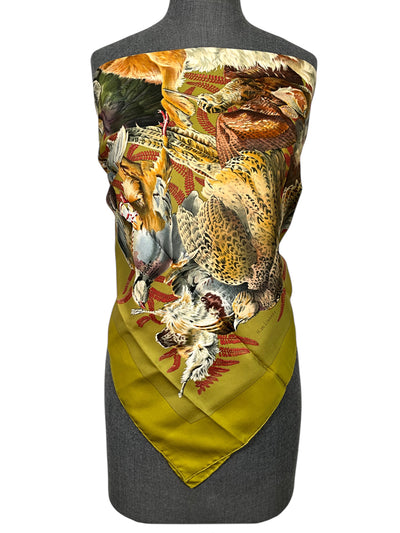 HERMES Gibiers Rabbit &amp; Bird Hunting Silk Scarf 90-Consigned Designs