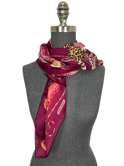 SALVATORE FERRAGAMO Jaguar Print Sheer Silk Chiffon Oblong Scarf-Consigned Designs