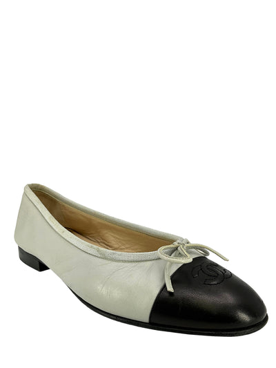 CHANEL CC Cap Toe Lambskin Leather Ballet Flats Size 8-Consigned Designs