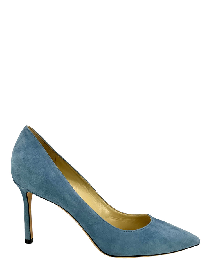 JIMMY CHOO デニムブルー JIMMY CHOO Suede Pointed Toe Pumps Size 7.5 - Consigned Designs