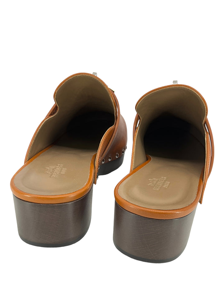 HERMES Calfskin Calya Turn-Lock Mules Size 10 NEW - Consigned Designs