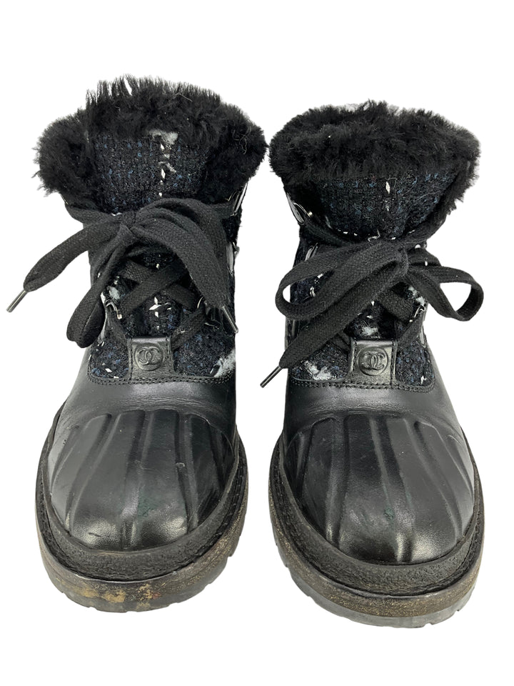 Chanel 16B Tweed Lace Up Boots Size 6.5 - Consigned Designs