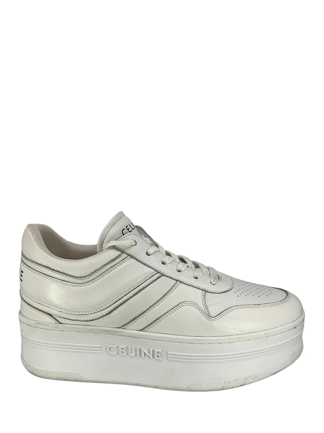 VIP【送料関税込】CELINE BLOCK LEATHER SNEAKERS Celine Block Platform Low Top Sneakers White Leather Size 35