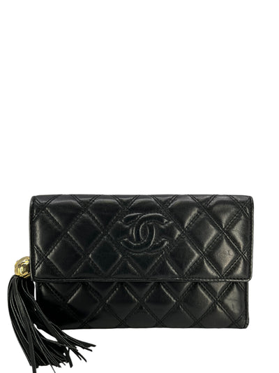 CHANEL Vintage Quilted Lambskin Tassel Trifold Wallet-Consigned Designs