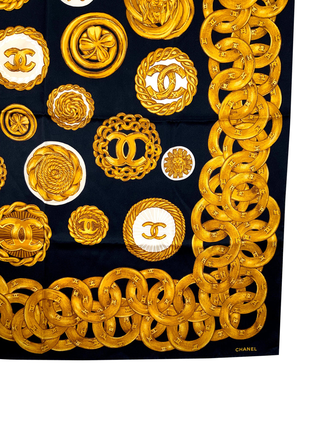 Chanel Paris Jeweled Brooches Silk Scarf - Consigned Designs