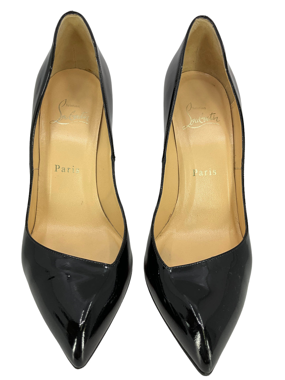 Christian Louboutin Beige Patent Leather Corneille Sling 100 Pumps Size  9/39.5 | Yoogi's Closet