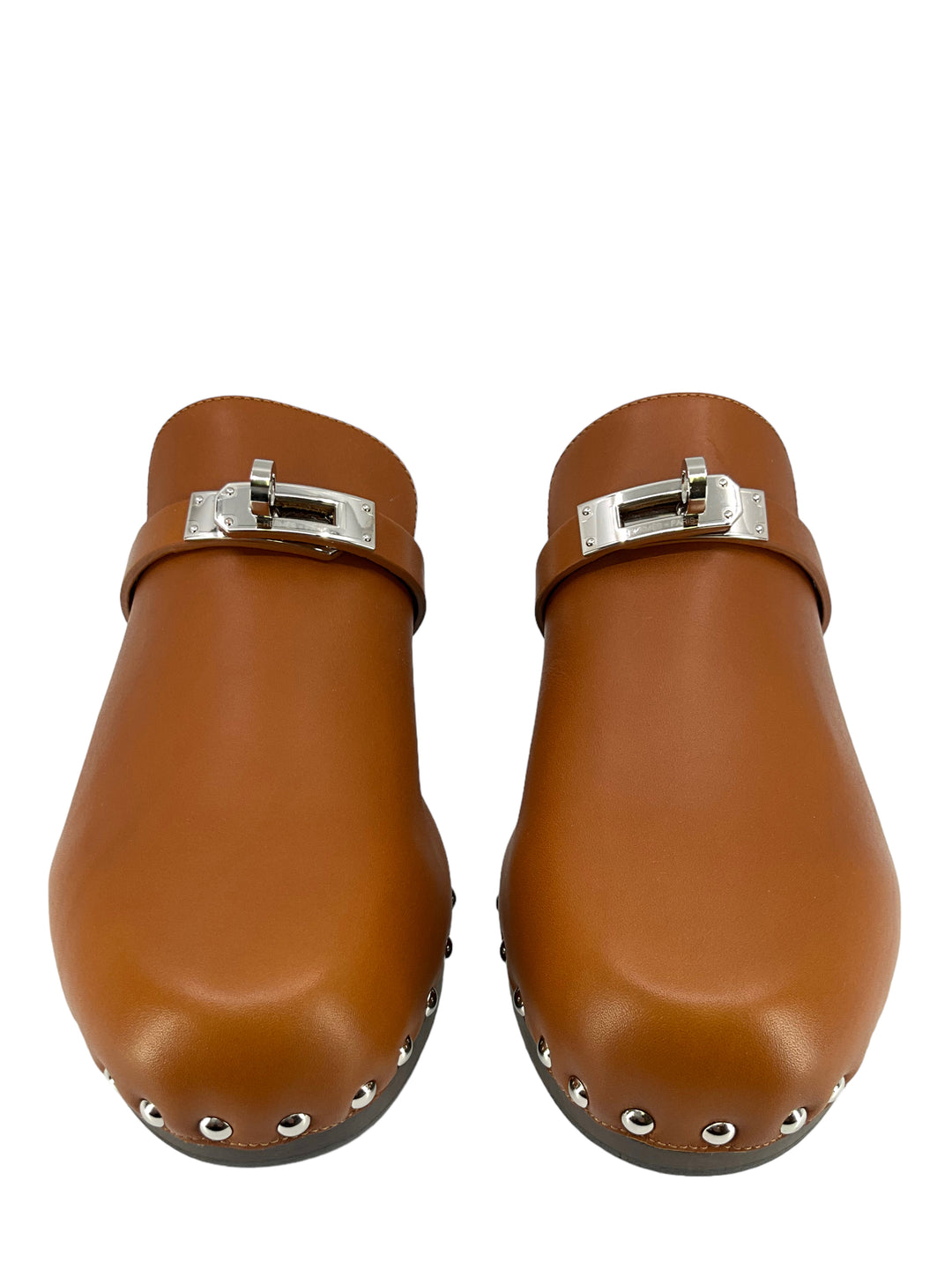 HERMES Calfskin Calya Turn-Lock Mules Size 10 NEW - Consigned Designs