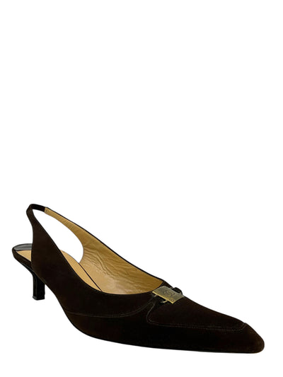 CHANEL Vintage Brown Suede CC Logo Slingbacks Sizde 8.5-Consigned Designs