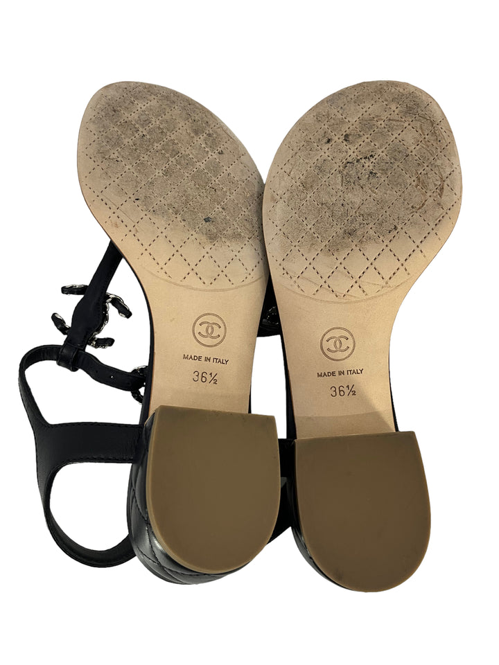 CHANEL シャネル CHANEL 20S Chain Link CC Logo Thong Sandals Size 6.5