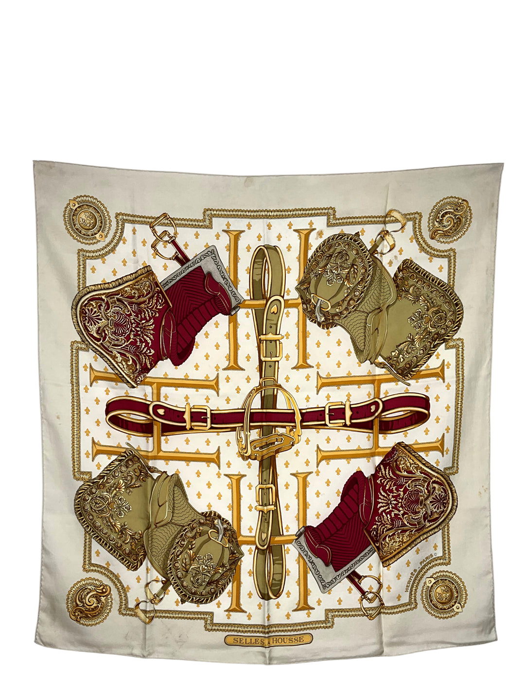 HERMES エルメス シルク スカーフ selles housse HERMES Selles A Housse Silk Scarf 90 - Consigned Designs