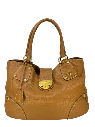 Prada Vitello Daino Push Lock Tote Bag-Consigned Designs