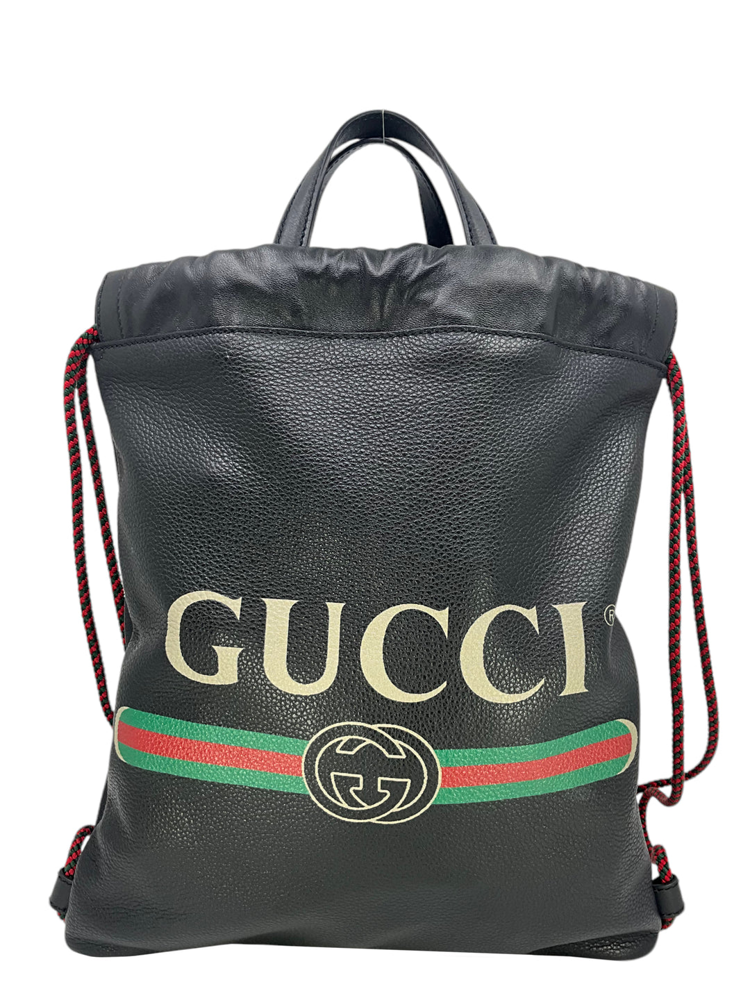 authentic leather gucci backpack Gucci Logo Print Calfskin Leather Drawstring Backpack Bag