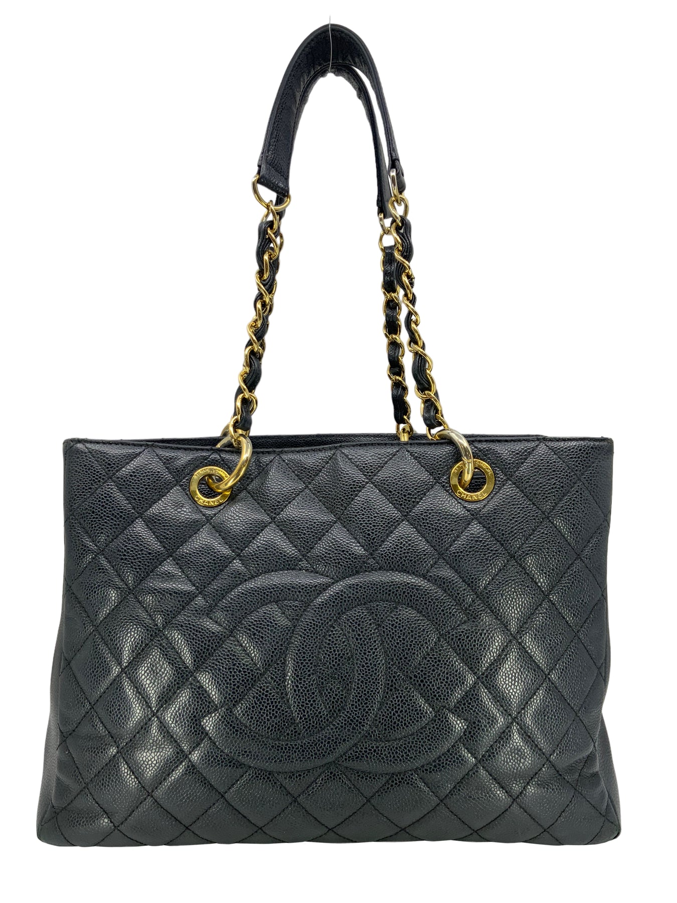Chanel - CC Medallion Black Diamond Quilted Caviar Leather Tote / Shoulder Bag