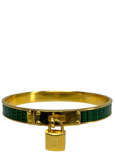 Hermes Kelly Lock Cadena Green Lizard Bracelet-Consigned Designs