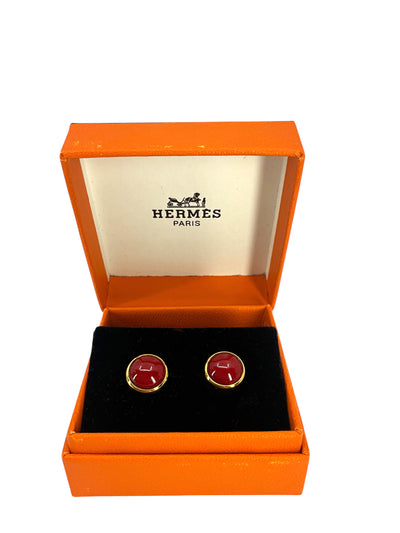 HERMES Gold Plated Metal Enamel Eclipse Stud Earrings-Consigned Designs