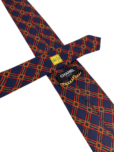 CHANEL CC Logo Chain Link Printed Silk Men's Neck Tie-Consigned Designs