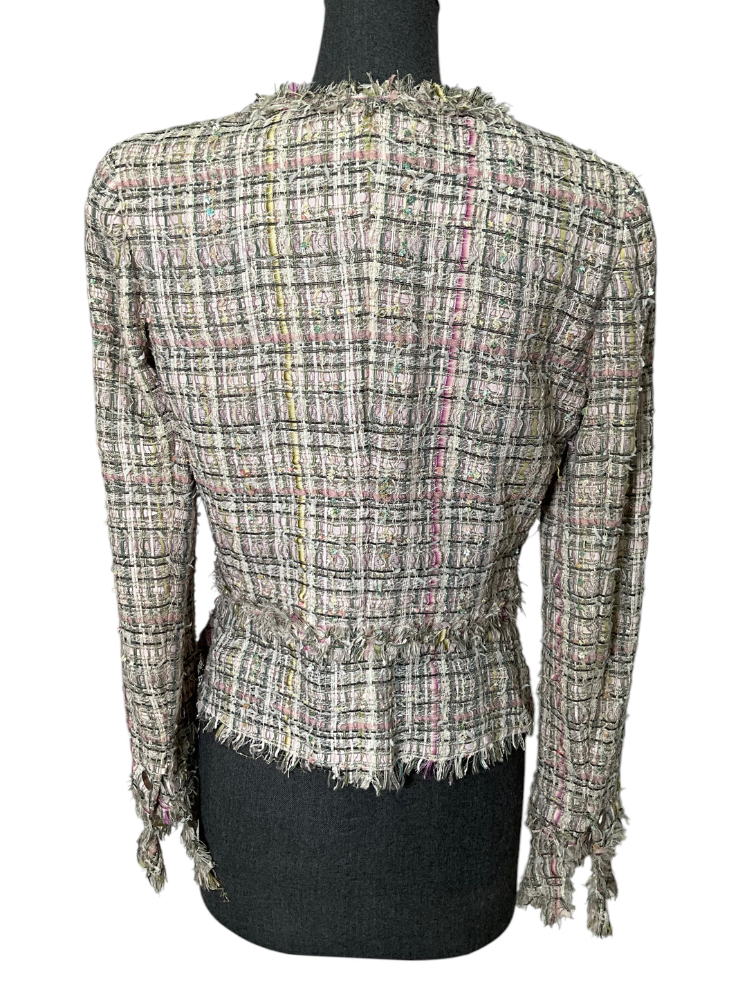 CHANEL 05P Frayed Trim Tweed Jacket Size L - Consigned Designs