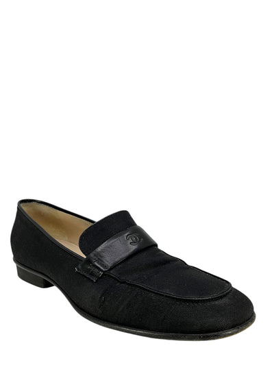 CHANEL Vintage Satin Faille CC Logo Loafers Size 7-Consigned Designs