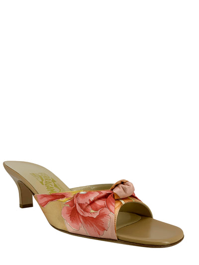 SALVATORE FERRAGAMO Floral Printed Silk Sandals Size 9.5-Consigned Designs