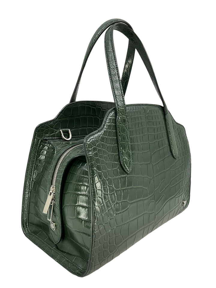 LORO PIANA Alligator Large Sesia Satchel Bag with Shoulder Strap