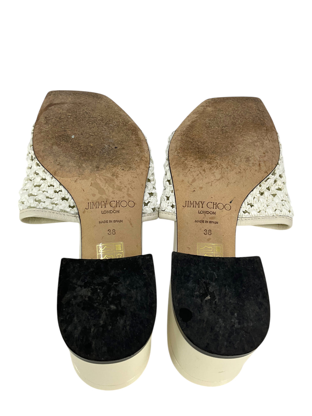 Jimmy Choo Themis 45 Woven Raffia Mules Size 8 - Consigned Designs