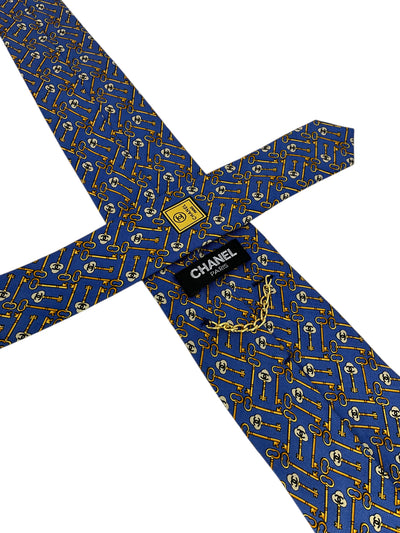 CHANEL CC Logo Keys Printed Silk Men's Neck Tie-Consigned Designs