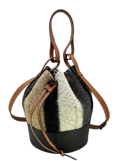 LOEWE Balloon Striped Felt and Leather Bucket Bag-Consigned Designs