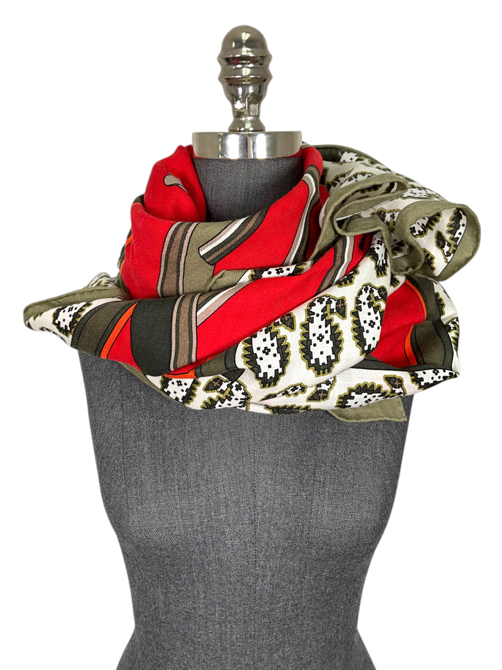 HERMES Les Roues de Phaeton Bandana Cashmere Silk Shawl 140 NEW