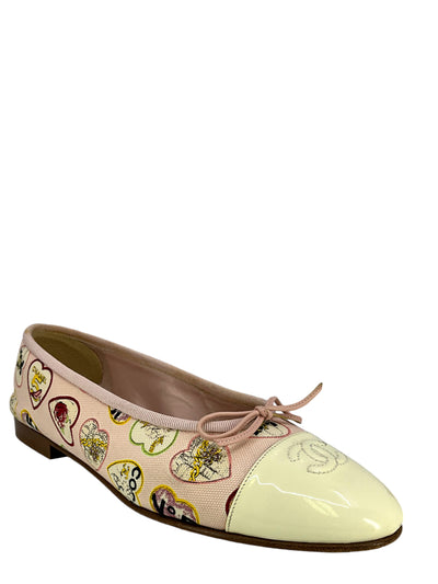 CHANEL Canvas Coco Hearts Cap Toe Ballerina Flats Size 7.5-Consigned Designs